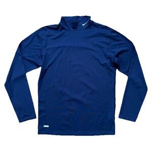 Nike Pro Elite Mock Neck Athletic Navy Swoosh Logo Shirt Women's XL Made In USA